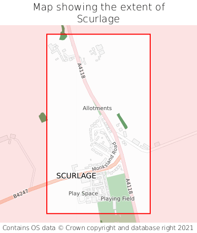 Map showing extent of Scurlage as bounding box