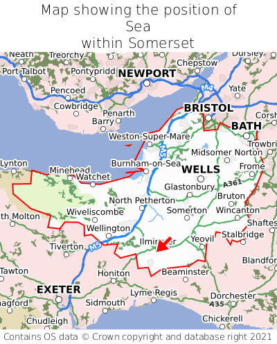 Map showing location of Sea within Somerset