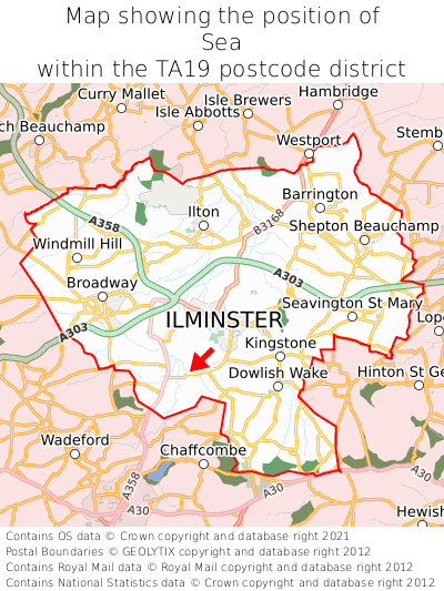 Map showing location of Sea within TA19