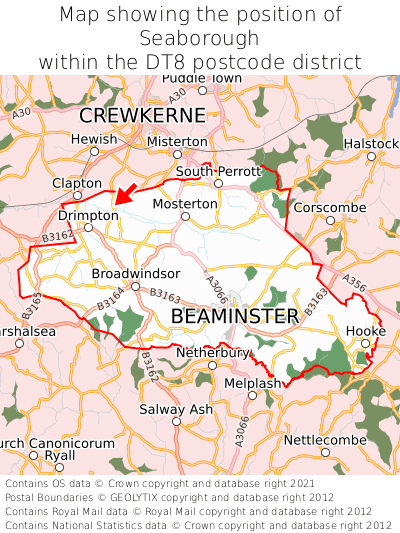 Map showing location of Seaborough within DT8