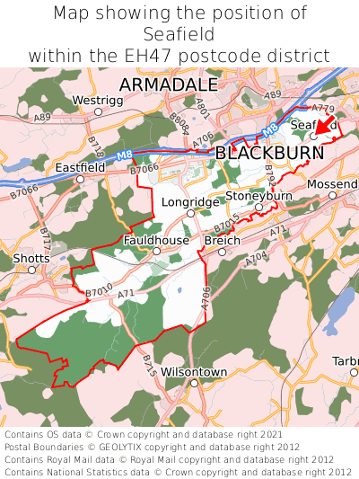 Map showing location of Seafield within EH47