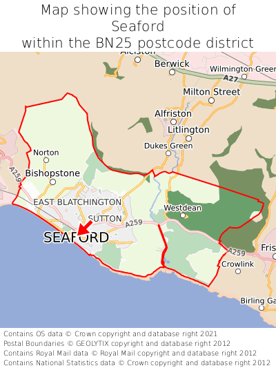 Map showing location of Seaford within BN25