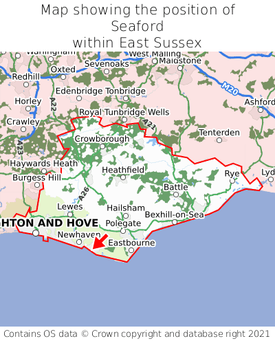 Map showing location of Seaford within East Sussex
