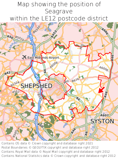 Map showing location of Seagrave within LE12