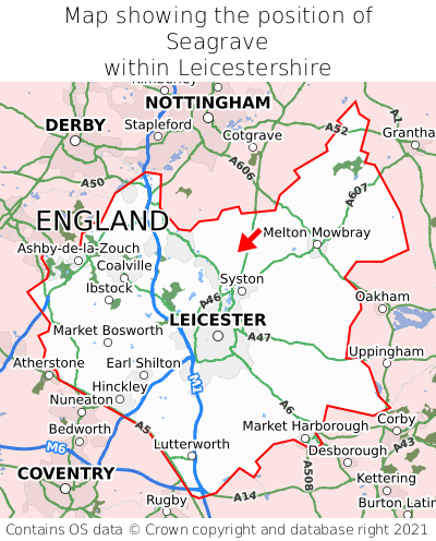 Map showing location of Seagrave within Leicestershire