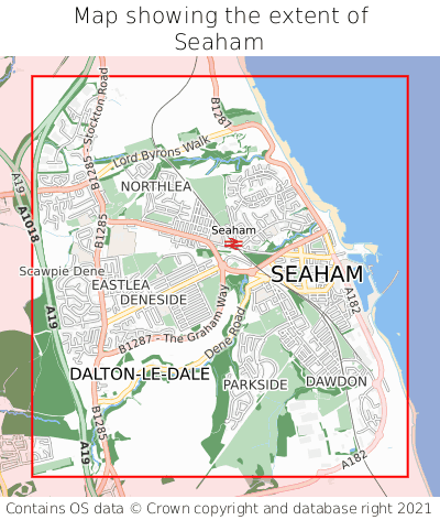 Map showing extent of Seaham as bounding box