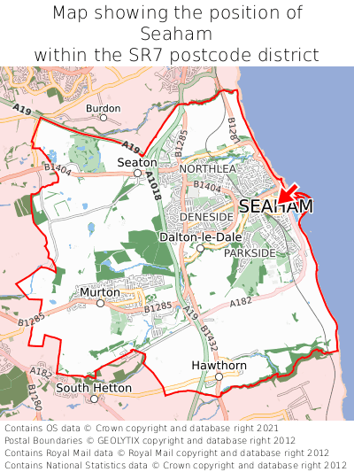 Map showing location of Seaham within SR7
