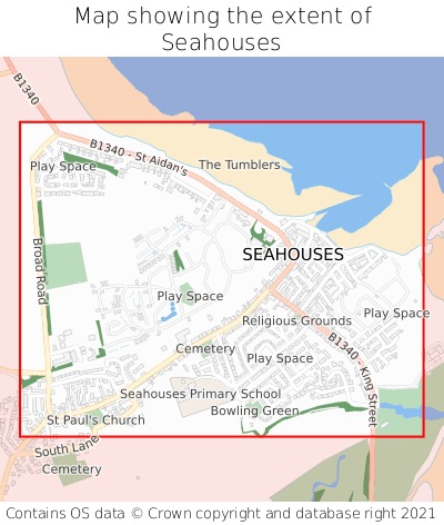 Map showing extent of Seahouses as bounding box