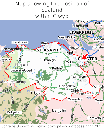 Map showing location of Sealand within Clwyd