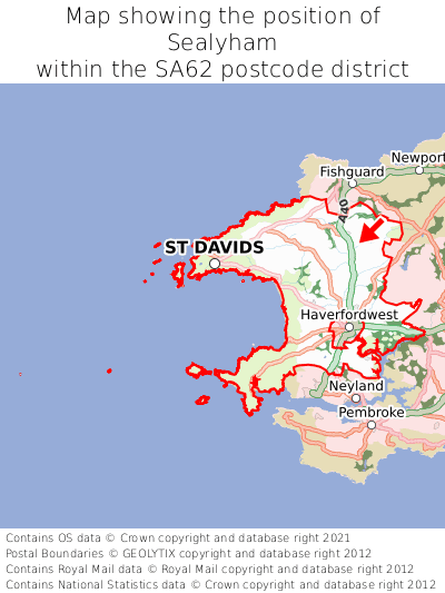 Map showing location of Sealyham within SA62