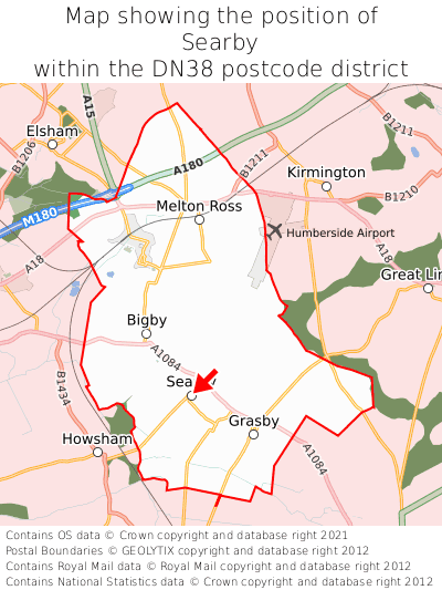 Map showing location of Searby within DN38
