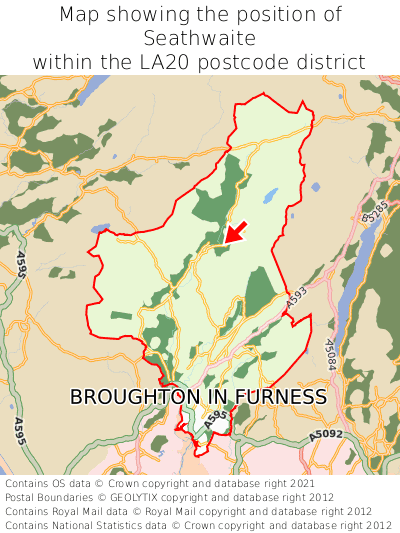 Map showing location of Seathwaite within LA20