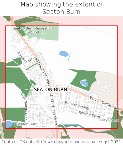 Map showing extent of Seaton Burn as bounding box