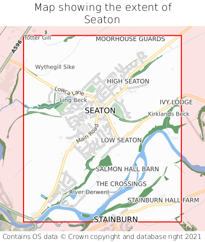 Map showing extent of Seaton as bounding box