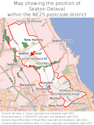 Map showing location of Seaton Delaval within NE25
