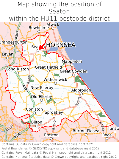 Map showing location of Seaton within HU11