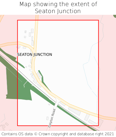 Map showing extent of Seaton Junction as bounding box