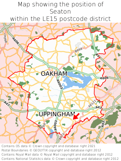 Map showing location of Seaton within LE15