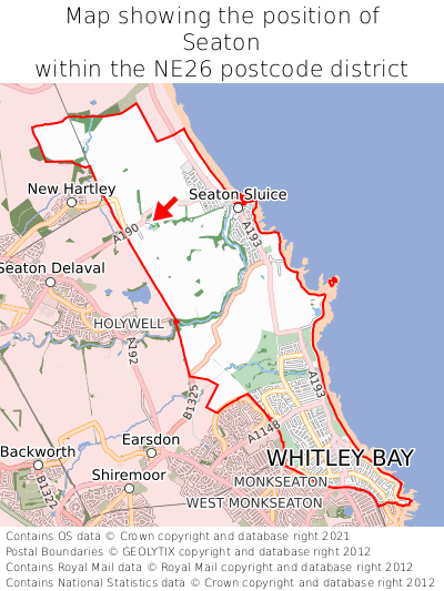 Map showing location of Seaton within NE26