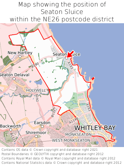 Map showing location of Seaton Sluice within NE26