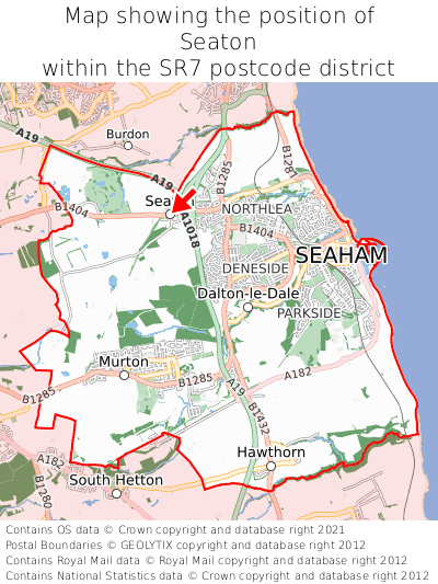 Map showing location of Seaton within SR7