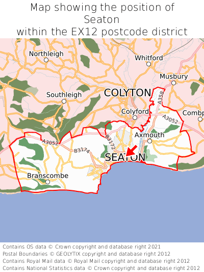 Map showing location of Seaton within EX12