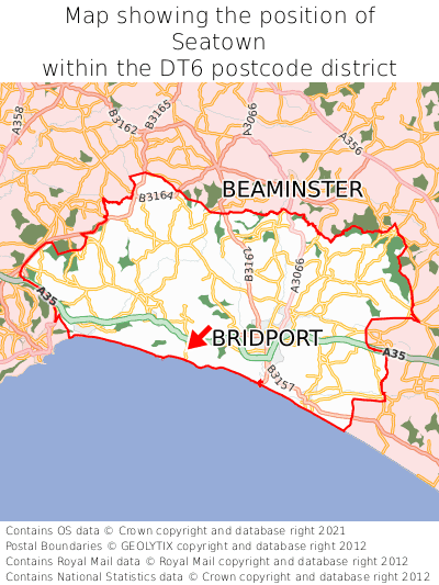 Map showing location of Seatown within DT6