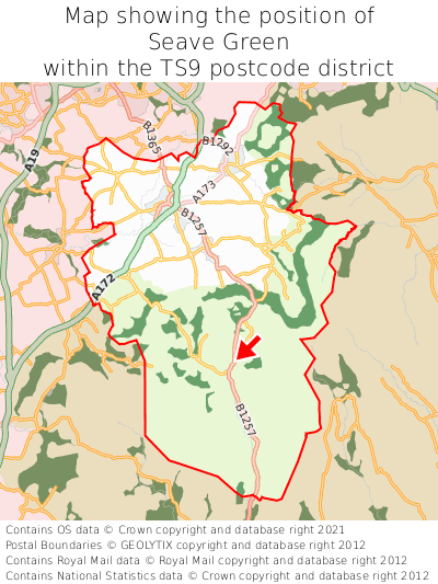 Map showing location of Seave Green within TS9