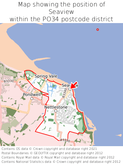 Map showing location of Seaview within PO34