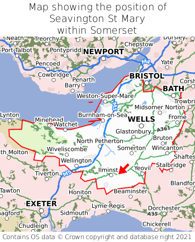 Map showing location of Seavington St Mary within Somerset