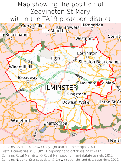 Map showing location of Seavington St Mary within TA19