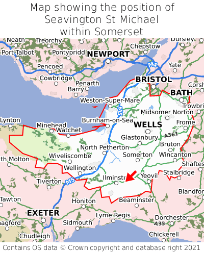 Map showing location of Seavington St Michael within Somerset
