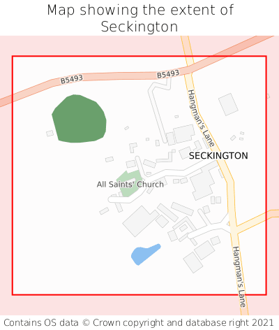 Map showing extent of Seckington as bounding box