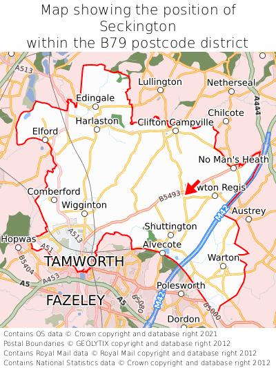 Map showing location of Seckington within B79