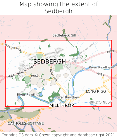Map showing extent of Sedbergh as bounding box