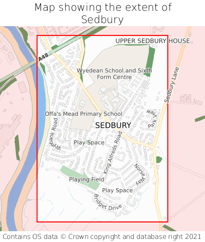 Map showing extent of Sedbury as bounding box