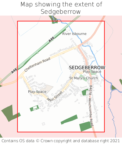 Map showing extent of Sedgeberrow as bounding box