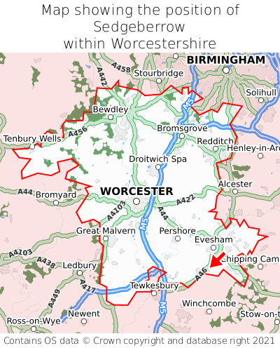 Map showing location of Sedgeberrow within Worcestershire