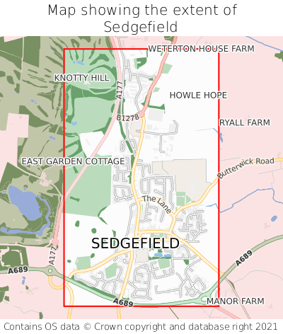 Map showing extent of Sedgefield as bounding box