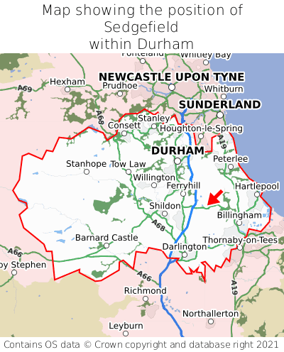Map showing location of Sedgefield within Durham