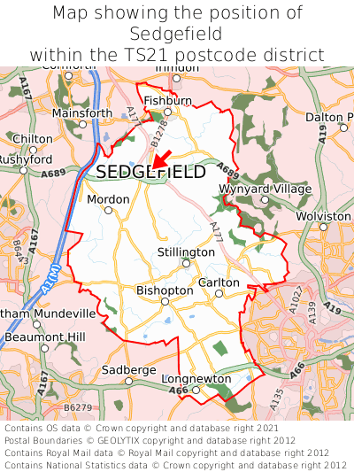 Map showing location of Sedgefield within TS21