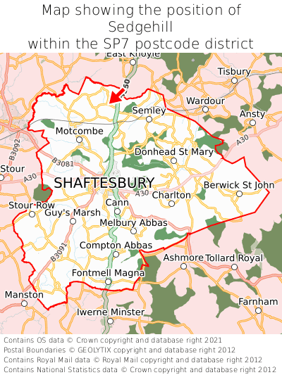 Map showing location of Sedgehill within SP7