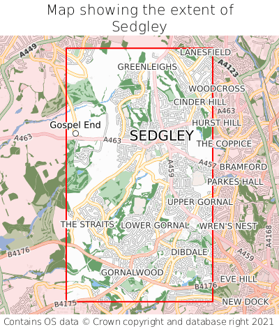 Map showing extent of Sedgley as bounding box