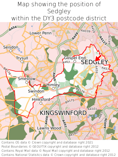 Map showing location of Sedgley within DY3