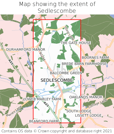 Map showing extent of Sedlescombe as bounding box