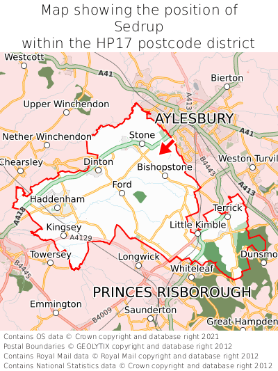 Map showing location of Sedrup within HP17