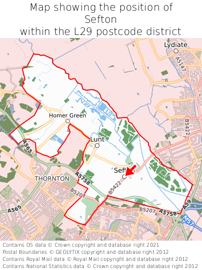 Map showing location of Sefton within L29