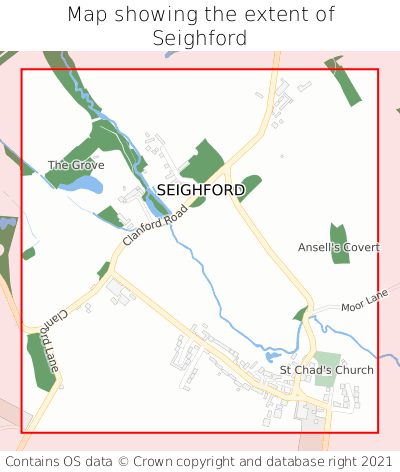 Map showing extent of Seighford as bounding box