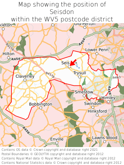Map showing location of Seisdon within WV5