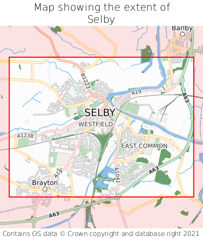 Map showing extent of Selby as bounding box